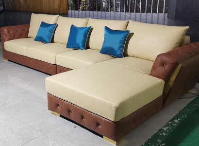 Leather Sofa Sofa Luxury Couch Upholstery Furniture Beige Design Corner suite Furniture